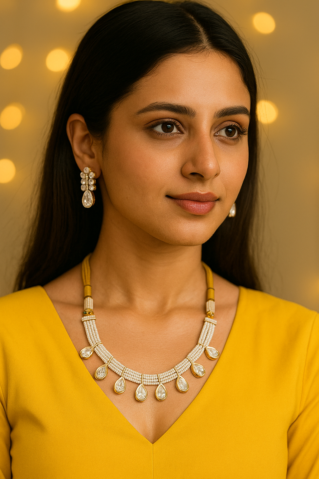 Pearl Droplets Real Polki Necklace Set